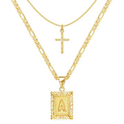 Cross Initial Necklace Set | Gold