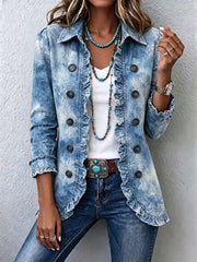 Azurelle™ | Women's Washed Blue Ruffle Jacket