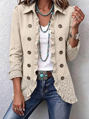 Linnora™ | Women's Ivory Sand Ruffle Trim Jacket