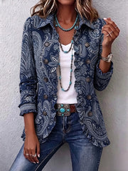 Novaline™ | Women's Indigo Paisley Double-Breasted Jacket