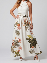 Meadow | Draped Halter Botanical Panel Maxi Dress