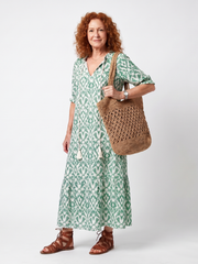 Ilara™ | Women's Patterned V-Neck Tassel Midi Dress