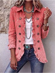 Caprienne™ | Women's Coral Speckled Ruffle Trim Jacket