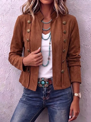 Solvanne™ | Stand Collar Double-Breasted Cropped Jacket
