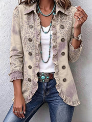 Lilavere™ | Women's Lilac Leopard Ruffle Trim Jacket