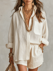 Bohemian Linen Oversized Shirt With Easy Shorts