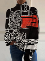 Zara™ | Women's Abstract Circle Art Turtleneck Sweater