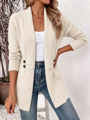 Rosalie™ | Cream Ribbed Knit Button-Tab Cardigan