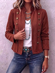 Rubelle™ | Stand Collar Double-Breasted Cropped Jacket