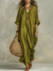 Olive Green Relaxed Bohemian Maxi Dress