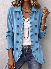 Cielle™ | Pinstripe Ruffle Shirt Jacket