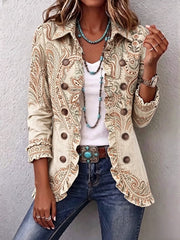 Ivorelle™ | Women's Ivory Mocha Paisley Ruffle Jacket