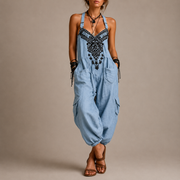 Astrid™ | Embroidered Boho Jumpsuit – Light Blue