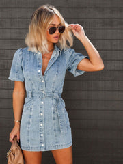 EVY | Women's Button Up Short Sleeve Summer Dress with Collar | Mini