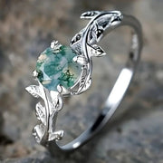Vintage Green Stone Silvered Ring