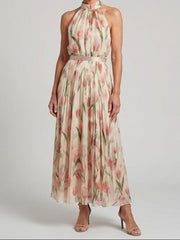 Aurelle | Halter Neck Floral Midi Dress