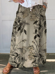 Kisses™ | Women's Retro Floral Art Pocket Skirt-Pants