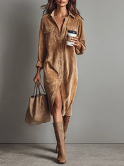 MAE | Corduroy Midi Dress with Double Chest Pockets