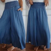 BLYTHE | WIDE-LEG HIGH-WAIST SMOCKED DENIM TROUSERS