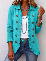 Maribel | Turquoise Ribbed Knit Ruffle Jacket
