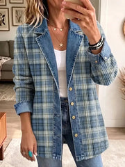 Norene™ | Blue Plaid Denim Jacket