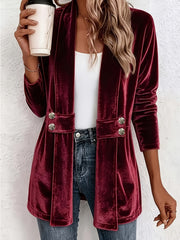 Livia™ | Wine Velvet Button-Tab Cardigan