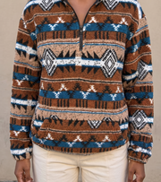 Amberlyn™ | Striped Aztec Half-Zip Sherpa