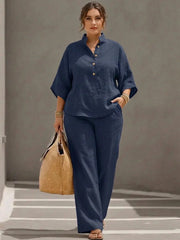 Maribel - Complete linen set with batwing sleeves and wide pants