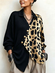 Isolvie™ | Bold Leopard Color-Block Asymmetric Sweater