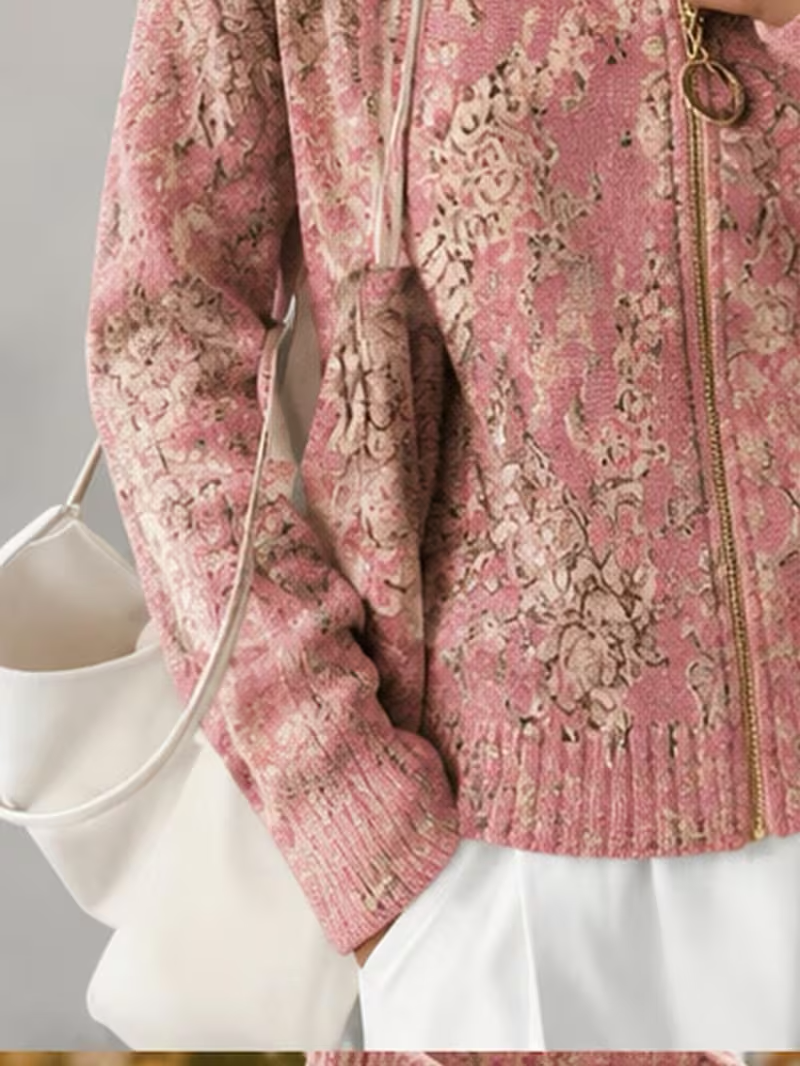 Saffira™ | Gilded Blossom Zip Cardigan