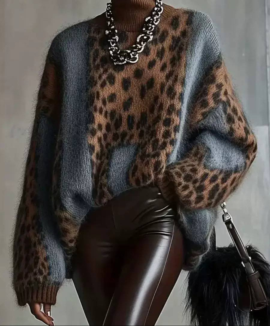 Rhodora™ | Leopard Colour-Block Turtleneck