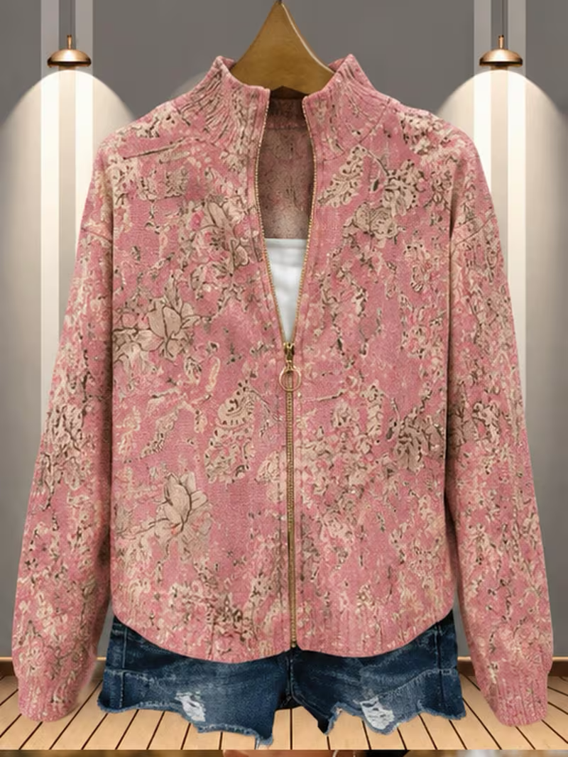 Saffira™ | Gilded Blossom Zip Cardigan