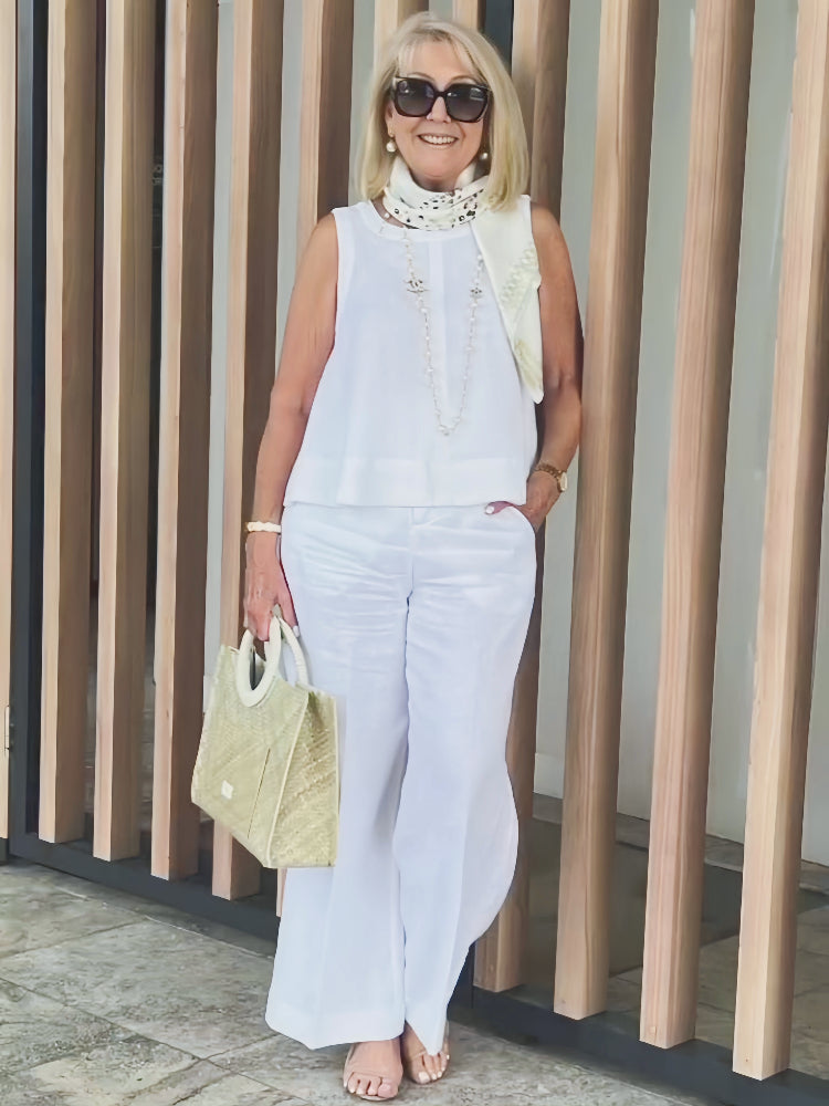Trinidad™ | Women's Lace Detail Blouse &amp; Wide-Leg Pants Two-Piece Set