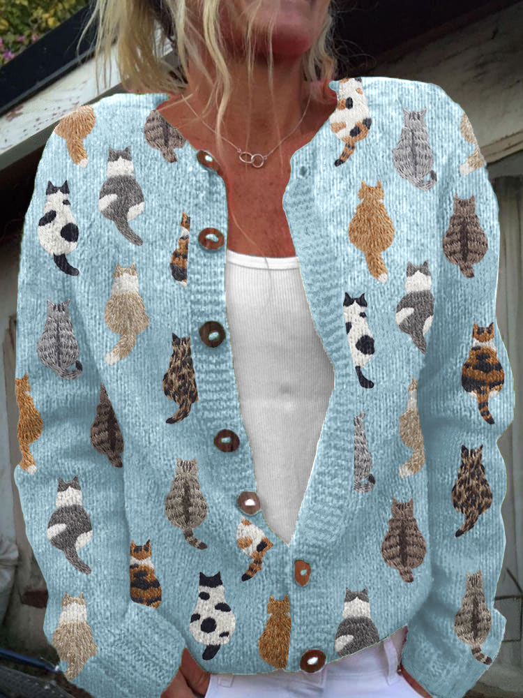 Charlotte™ | Cat Print Button Cardigan