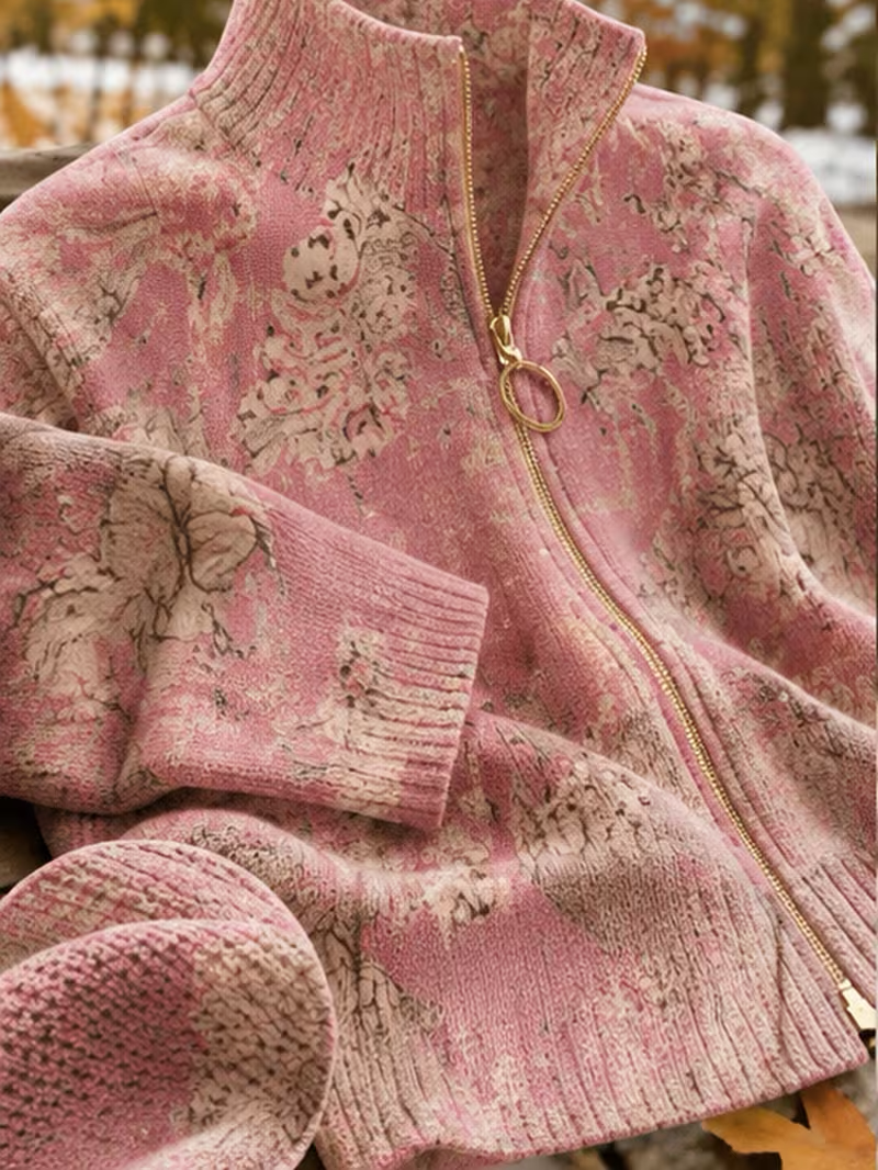 Saffira™ | Gilded Blossom Zip Cardigan