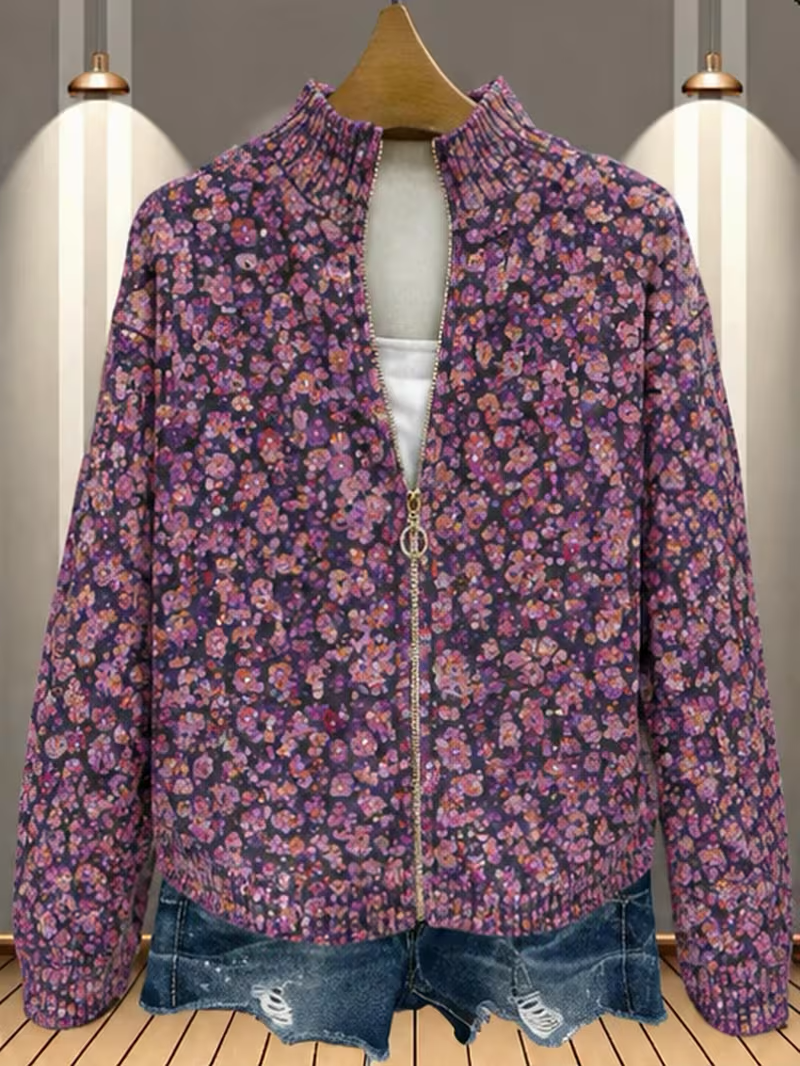 Ottilia™ | Violet Meadow Zip Cardigan