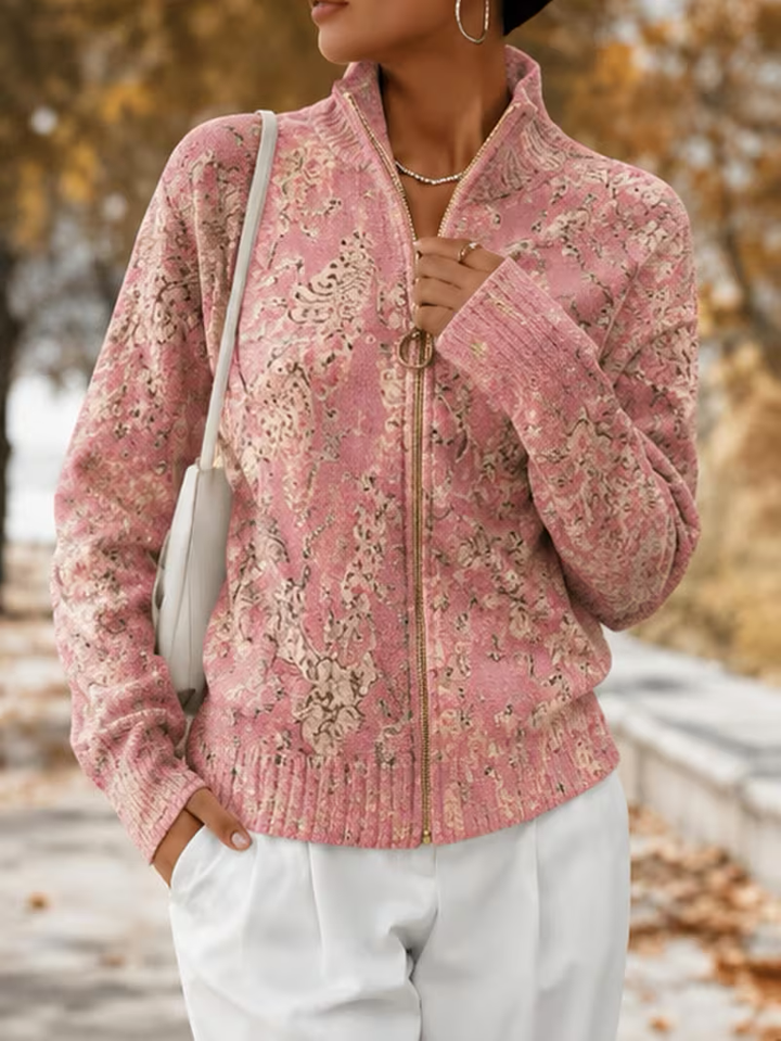 Saffira™ | Gilded Blossom Zip Cardigan