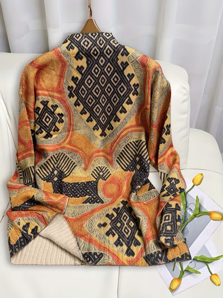 Sedgely™ | Folk Tapestry Zip Cardigan