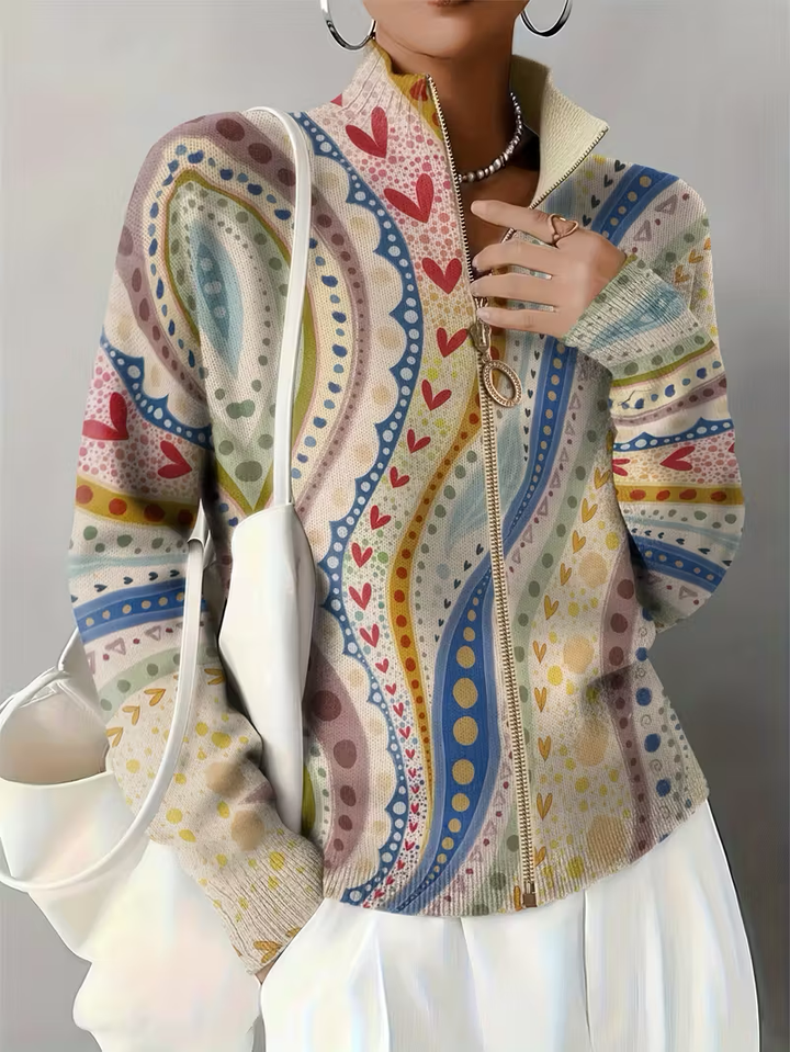 Ambrosine™ | Painted Paisley Zip Cardigan