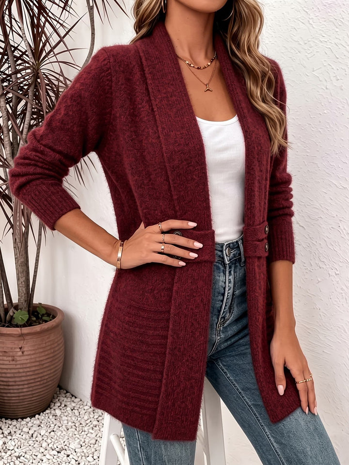 Marlowe™ | Burgundy Ribbed Knit Button-Tab Cardigan