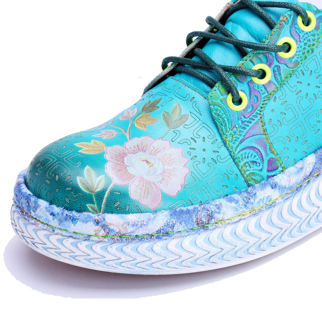 Azzurella™ | Women's Floral Platform Lace-Up Sneakers