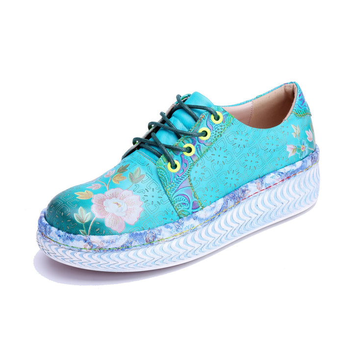 Azzurella™ | Women's Floral Platform Lace-Up Sneakers