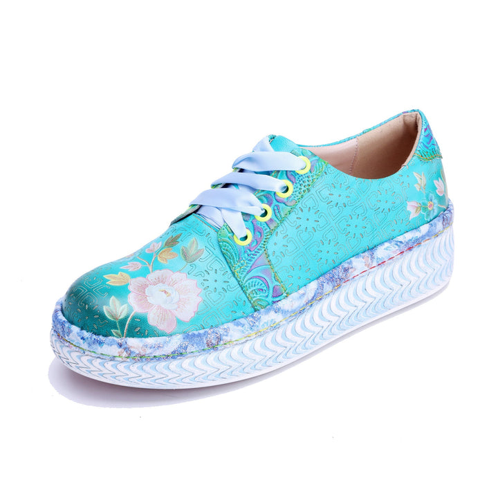 Azzurella™ | Women's Floral Platform Lace-Up Sneakers