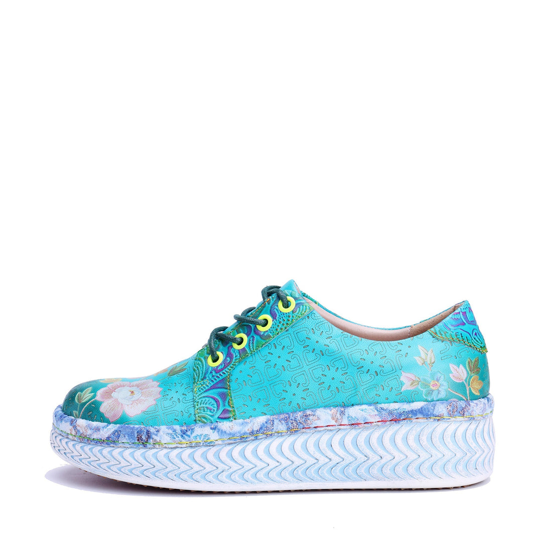 Azzurella™ | Women's Floral Platform Lace-Up Sneakers