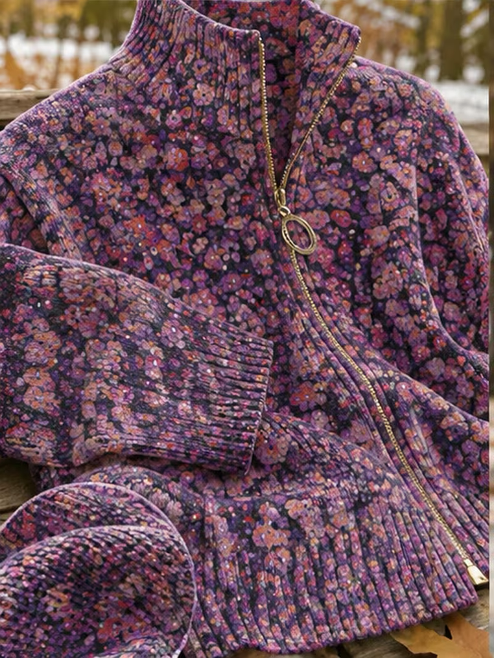 Ottilia™ | Violet Meadow Zip Cardigan