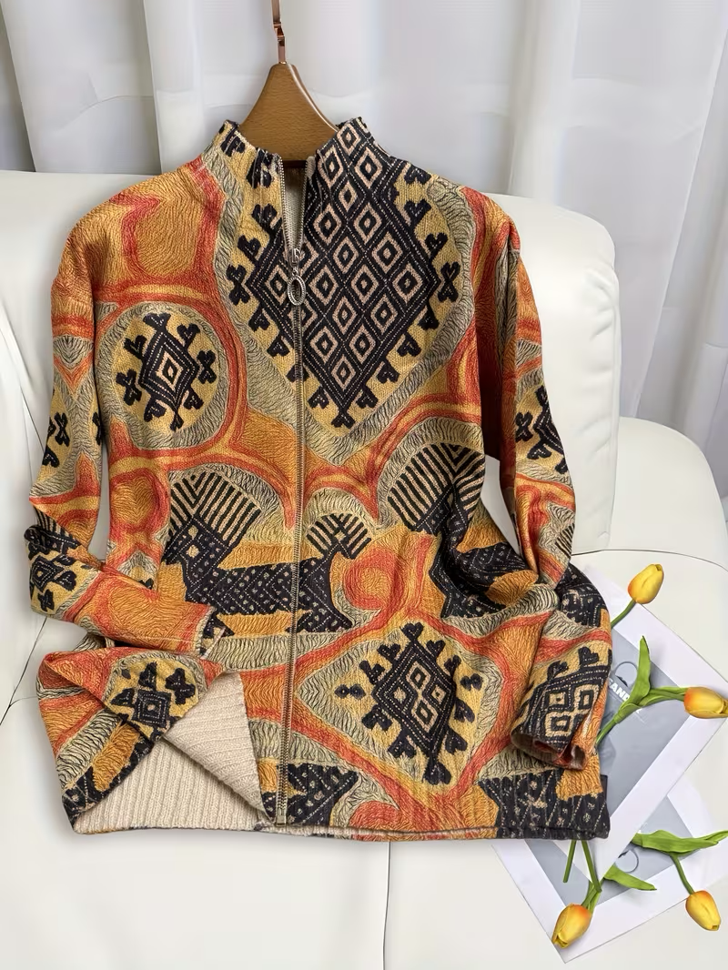 Sedgely™ | Folk Tapestry Zip Cardigan
