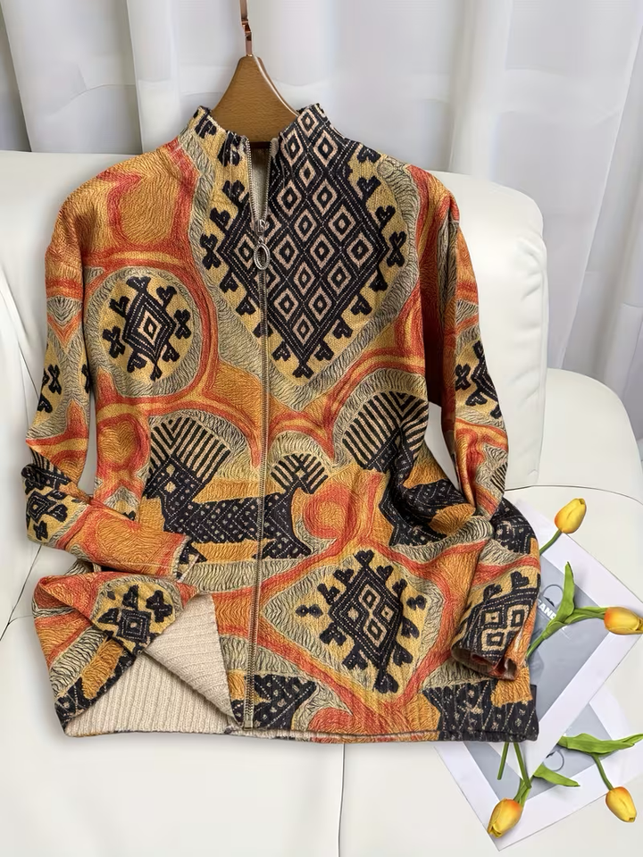Sedgely™ | Folk Tapestry Zip Cardigan