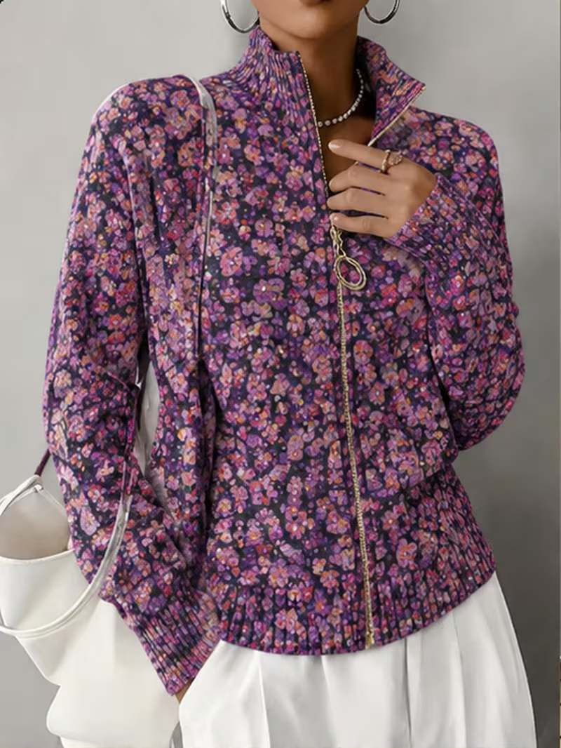 Ottilia™ | Violet Meadow Zip Cardigan