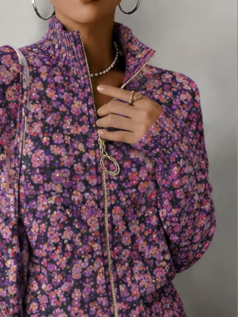 Ottilia™ | Violet Meadow Zip Cardigan