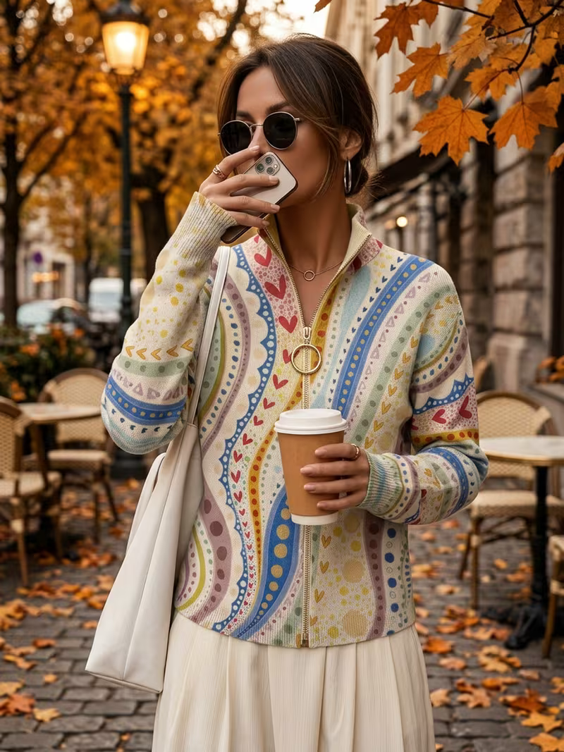 Ambrosine™ | Painted Paisley Zip Cardigan